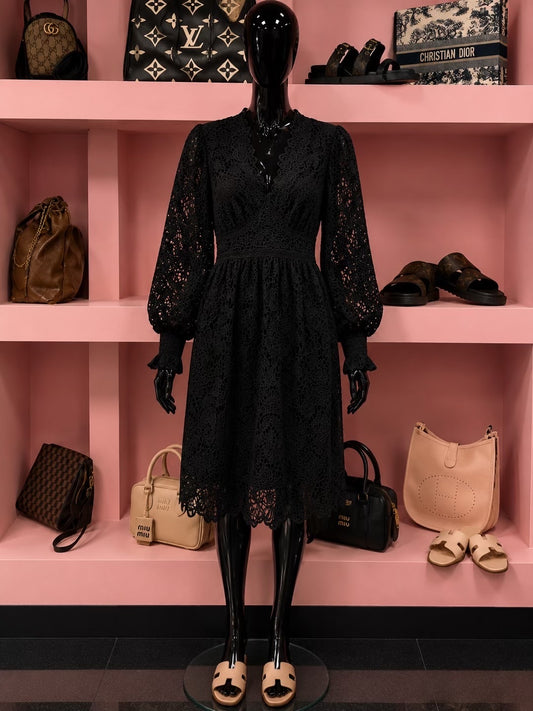 Γυναικείο Μαύρο Δαντελένιο Φόρεμα – Elegant & Timeless Chic